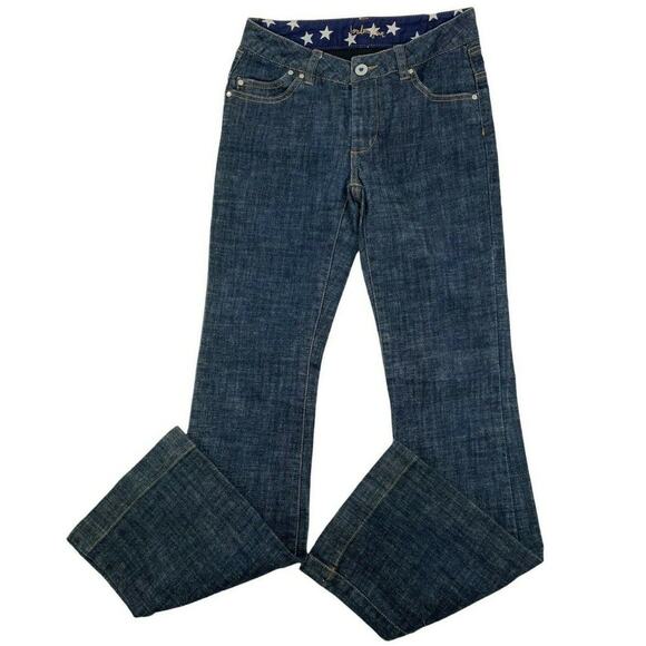 London Jeans Womens Size 2 Blue Stretch Dark Wash Low Rise Button Bootcut Denim - Picture 1 of 10